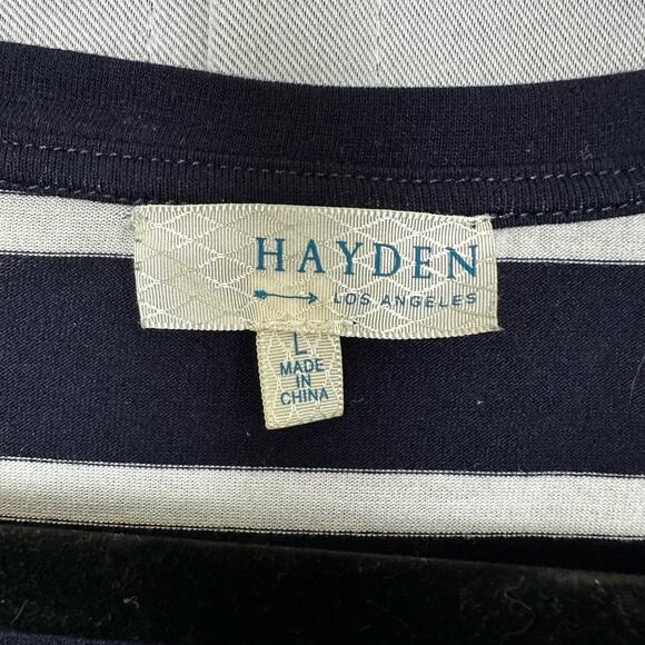 Women's Hayden Los Angeles Navy Blue & White Stripe Cold Shoulder Blouse- Size L - Picture 6 of 7